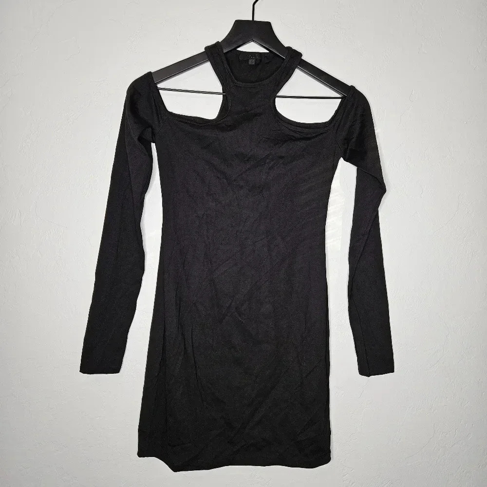 H:ours x Revolve Black Cold Shoulder Mini Dress Long Sleeve in Black‎ Small​